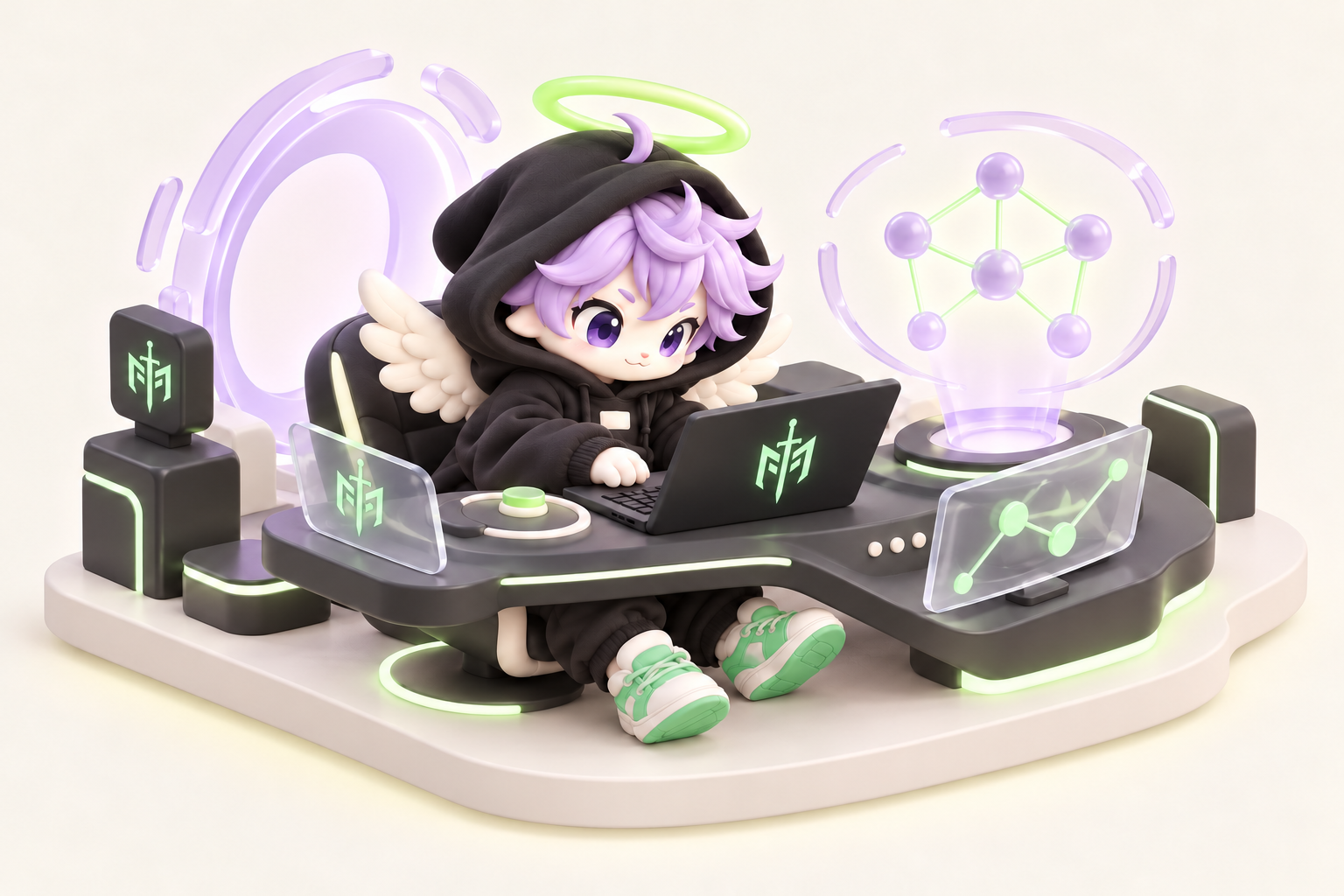 Hex exploring a lilac command room and interconnected systems